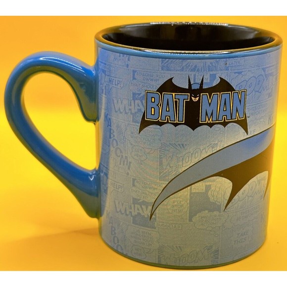 BATMAN Mug Blue w /Black & Yellow DC Comics 2011 Black Interior - Picture 2 of 7